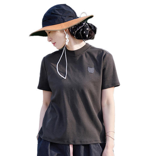 丁摩 设计感做旧水洗Q弹清凉休闲短袖t恤女春夏新款纯棉上衣5ZF-0557 商品图4