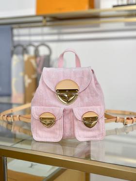 驴家 Venice 粉丹宁浅金色五金可调节肩带 棉 双肩包 女款 粉红色（MM）