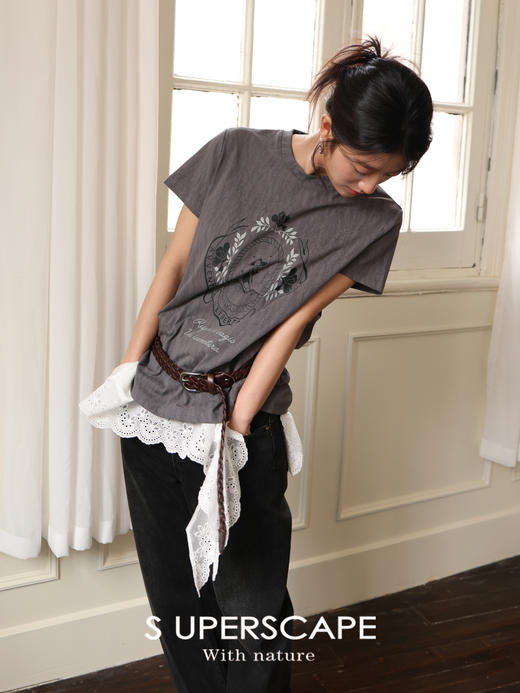 素舶 棉混纺柔软透气多色宽松印花短袖T恤上衣SUPERSCAPE 商品图3