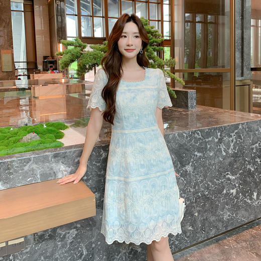 奢姿大码女装胖妹妹2026夏季新款方领气质法式蕾丝洋气减龄连衣裙9952853519【1】 商品图4