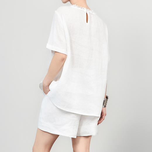 「高货wl」全新升级【铂金会员293/天猫399/差价106】(99407)洛诗琳亚麻重工水溶蕾丝T恤2025夏季宽松圆领短袖上衣女 商品图1