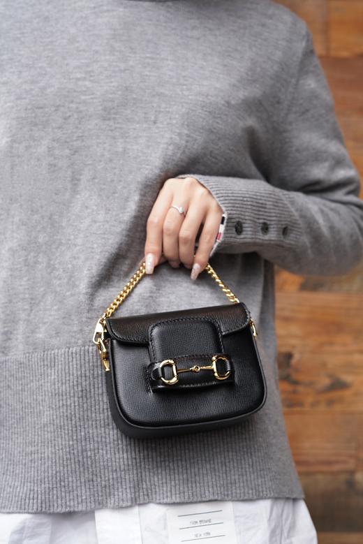 古驰 Horsebit 1955系列"小废包" 老花、黑色皮革肩带斜挎包（LZ） 商品图5