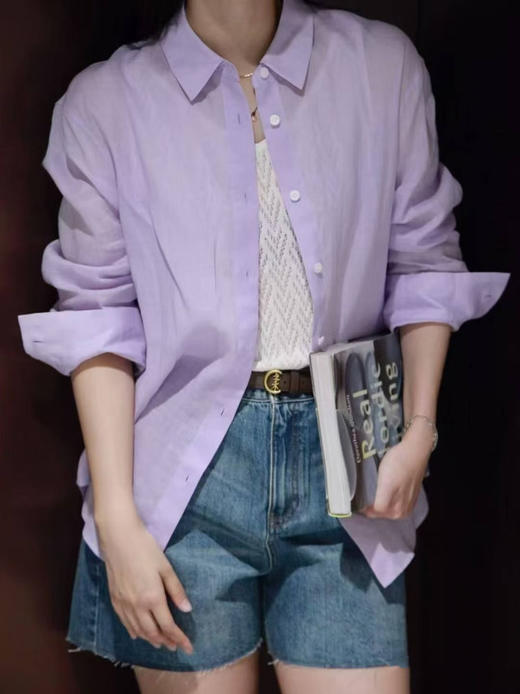 【高品质私服】【IC粉紫色/浅蓝色苎麻平纹布衬衫】柔和亲肤，版型宽松不垮、藏肉显瘦、弧形下摆灵动G1477/G1485-CC【无标出货 介意慎拍】 商品图1