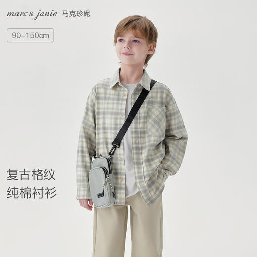 马克珍妮男童复古格纹百搭衬衫儿童格子衬衣2025年秋装新款551596 商品图0