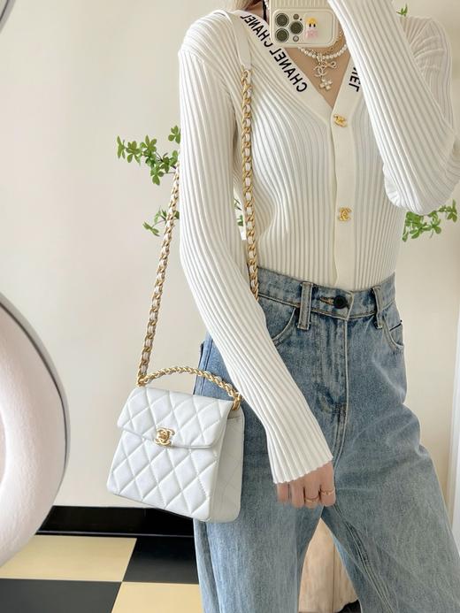 香奈儿 24ss春夏 复古链条手提包 黑/白（LZ） 商品图7