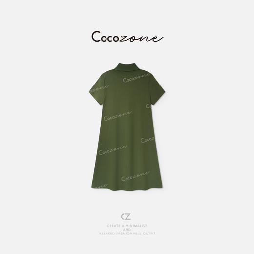 COCO ZONE 刘一一“橄榄绿裙”100新疆棉翻领纯色连衣裙 CD2A1602 商品图1