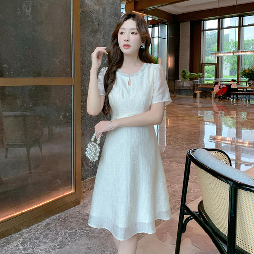 奢姿大码女装2026夏季时尚精致珠饰领A字裙胖妹妹减龄时尚连衣裙9952890634【1】 商品图0