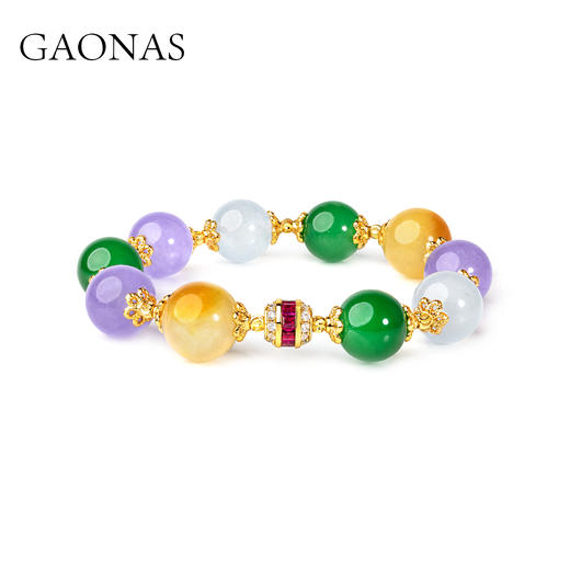 GAONAS镀K金合成锆石手链多宝玲珑中式韵味美紫绿手串 11543SG 商品图2