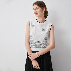 「自」全新升级【铂金会员128/天猫169/差价41】(91757)洛诗琳薄款针织无袖背心2025夏季刺绣镂空宽松通勤上衣女