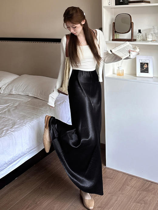 SIIJJEYY枝辑品牌夏季新款仿醋酸缎面流光半身裙 商品图6