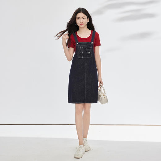 【07/23新品】熙世界水洗牛仔背带裙女夏季2025新款百搭休闲减龄复古吊带连衣裙 商品图2