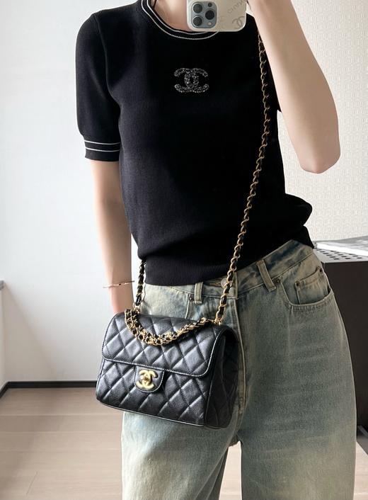 香奈儿 25P春夏 双链口盖包中号黑色（LZ） 商品图8