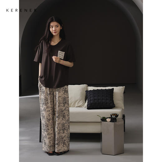 可人儿带胸垫睡衣夏季凉感莫代尔女士家居服短袖长裤三件套可外穿 商品图1