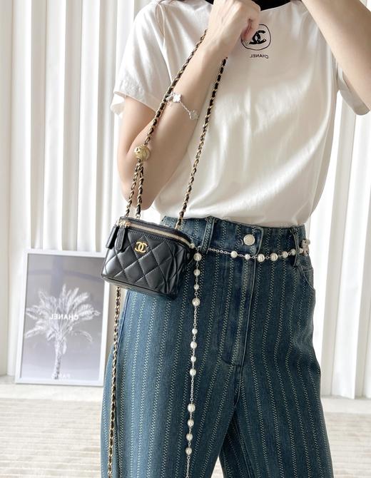 新版发售 金球化妆盒子包  金属球调节扣链条口红包 黑色 （LZ*MM） 商品图7