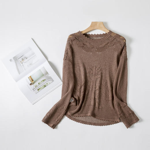 和纸纱镂空提花罩衫 超柔和纸纱材质 进口机器编织 纹理清晰 条干均匀 透气性好 宽松版型 日常好搭配 商品图7