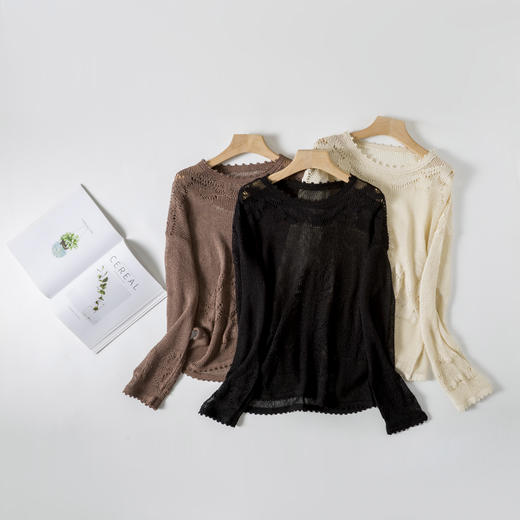 和纸纱镂空提花罩衫 超柔和纸纱材质 进口机器编织 纹理清晰 条干均匀 透气性好 宽松版型 日常好搭配 商品图4