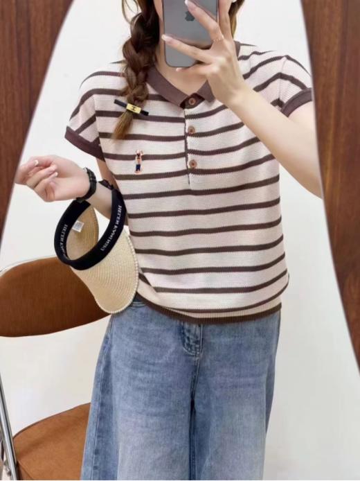 💥夏日新潮流| 【MOMOTIABIN翻领撞色条纹刺绣T恤YMC105】美翻天💖重磅来袭‼条纹说是百读不厌的经典单品了 商品图1