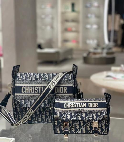 迪奥-老花满印刺绣 织物 信使包邮差包盒子包手提斜挎  女款蓝色（LZ） 商品图4