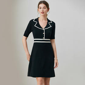 「自」全新升级【铂金会员220/天猫299/差价79】(93721)洛诗琳法式V领中袖针织连衣裙2025夏季新款小香风显瘦A字裙