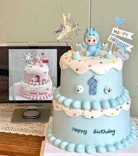 【臻品系列】---【蓝色小龙龙 双层款】男孩、周岁生日蛋糕