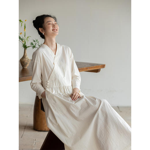 牧衣游原创 60支纯棉净色连衣裙新款质朴禅意复古宽松长裙 月牙弯 商品图1