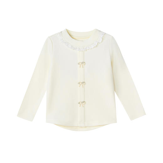 笛莎Deesha 童装女童T恤2025冬新款女童优雅花边蝴蝶结装饰T恤 商品图4