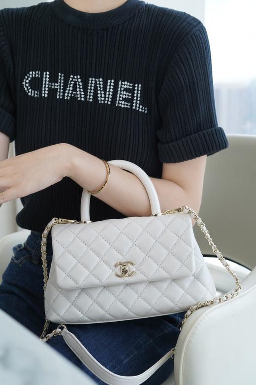 香奈儿 新款牛皮手柄 小号 珍珠白（LZ） 商品图3