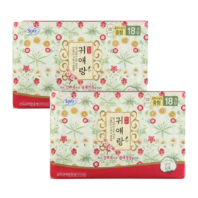 【拼团包邮】贵爱娘 韩方艾草卫生巾25cm*18P*2 【묶음택포】귀애랑 울트라날개중형25cm18개입*2