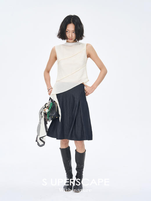 素舶 凉感舒适立体对褶廓形牛仔色半身裙SUPERSCAPE 商品图3