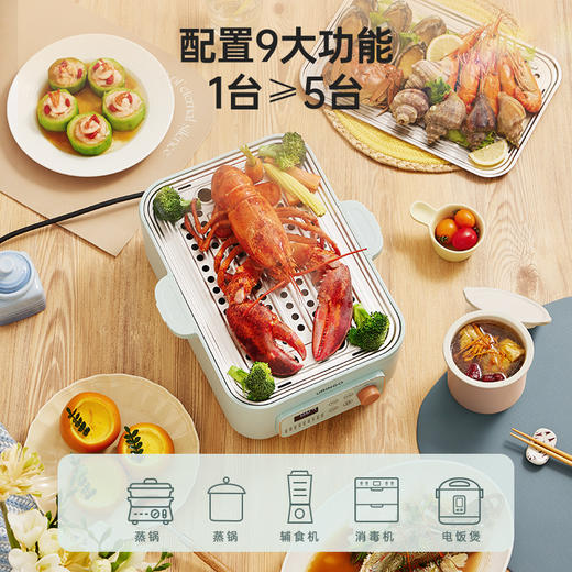 不锈钢多功能电蒸锅 | 9大定制菜单 24h预约 9h保温 12L大容量 10秒速热 1500w大功率 外置注水口 不串味易清洗 304不锈钢双层蒸锅 450ml双炖盅 商品图1