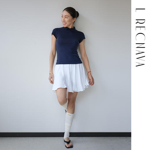 L RECNAVA 天丝莱赛尔 正肩翻领 气质修身短袖 商品图4