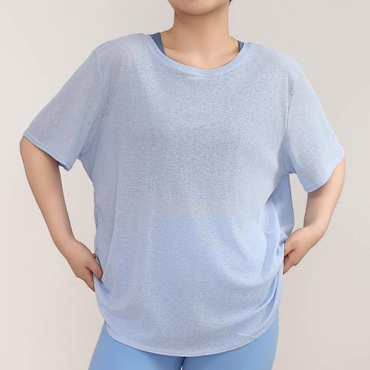 跃牌【安琪拉系列】夏季竹节纱女镂空美背宽松瑜伽罩衫透气轻盈大码T恤休闲运动短袖DX3323 商品图1