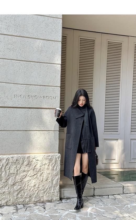 【YW】无忧购围巾款单排扣落肩袖纯色羊毛大衣毛呢外套8806（截单后3-5天发货） 商品图1