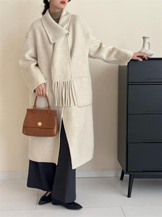 【YW】无忧购围巾款单排扣落肩袖纯色羊毛大衣毛呢外套8806（截单后3-5天发货） 商品图4