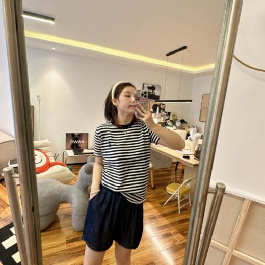 💥💥【MOMOTIABIN圆领撞色条纹刺绣YMC054】🌻马上迎来最热的天气💗 我本身就是微胖型的身材✨ 这个简直绝了所有的缺点一扫而光，叫我能如何不爱呢？ 商品图1