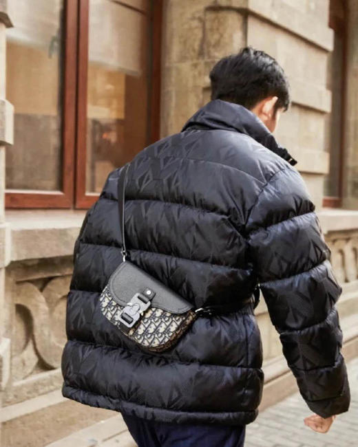 迪奥 米色和黑色 Obique 印花面料和黑色粒面牛皮革搭配翻盖男士马鞍斜跨包（LZ） 商品图4