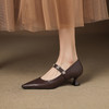 【预售5天】柔软羊皮尖头猫跟单鞋女法式复古花朵浅口玛丽珍鞋一字扣高跟鞋JLY&18-736 商品缩略图2