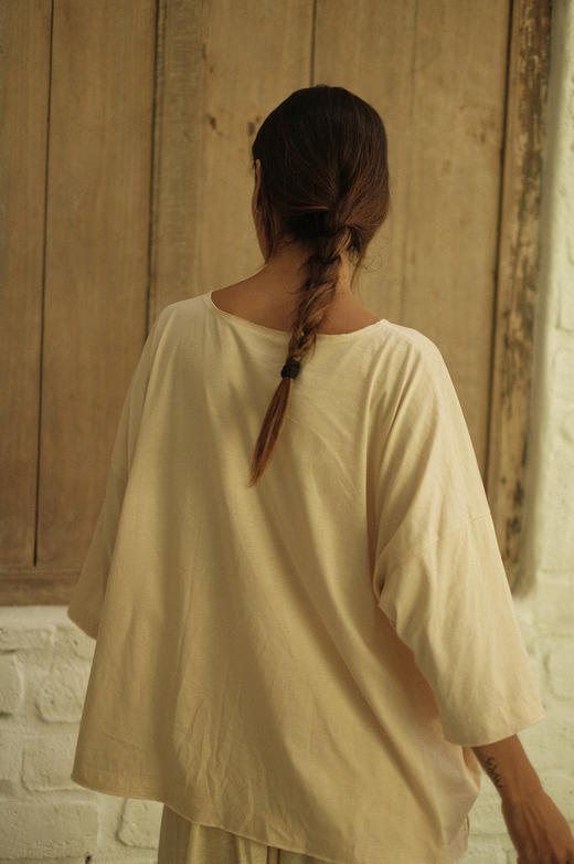 匹马棉桑蚕丝OVERSIZE自然边T恤衫 商品图4