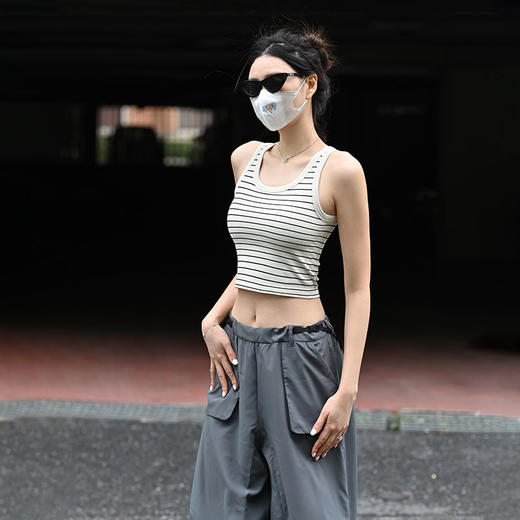 Beemen夏新款女条纹吊带背心 圆领修身 固定一体杯高弹 内搭外穿百搭日常 商品图3