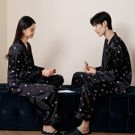 金三塔情侣礼物真丝睡衣100%桑蚕丝宽松舒适男女家居服衣裤套 YSFFC207+YSMFC202 商品图2