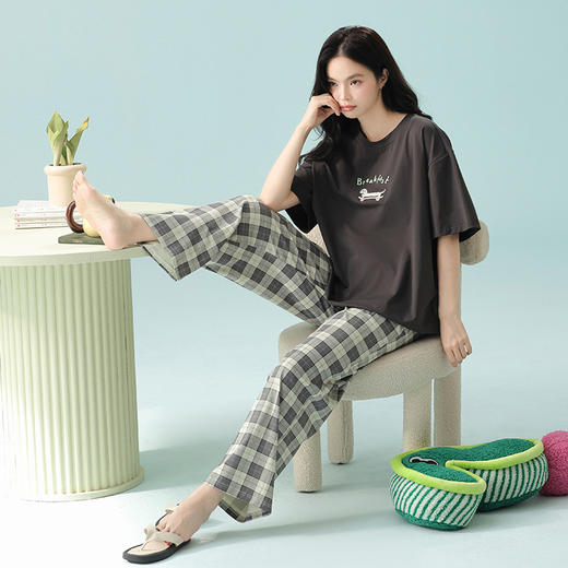 【178元/2套】【抗菌新疆棉】春夏季情侣睡衣 短袖长裤超柔舒适纯棉睡衣家居服 商品图5