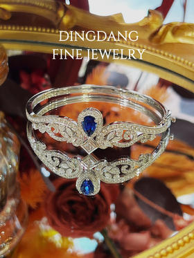 皇家蓝 蓝宝石 有烧 皇冠镂空钻石花边手镯 主石1.52ct