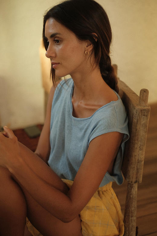 天空蓝“小男孩”棉麻无袖背心 商品图4