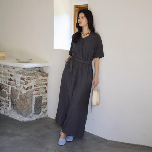 绽放旅行女装415朵/复活款·2021年砂洗亚麻V领显瘦短袖连体裤女 商品图1