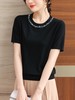 「老顾客开团福利」夏季冰丝针织短袖T恤2025夏季新款纯色重工钉珠圆领针织衫正肩显瘦上衣62442 商品缩略图0