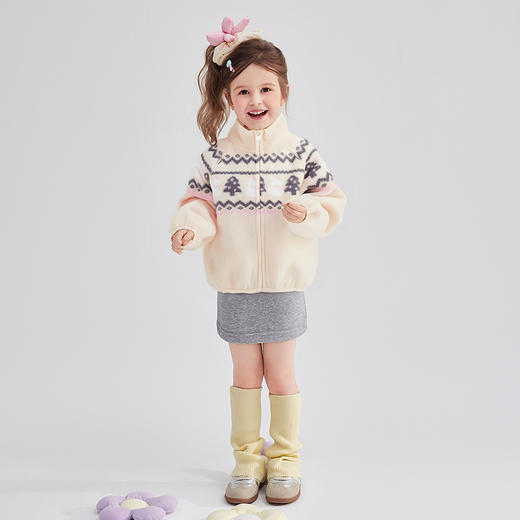 笛莎Deesha 童装女童外套2025冬新款女童费尔岛印花立领绒外套 商品图2