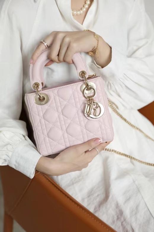 迪奥-Lady 粉色藤格纹漆GR原厂羊皮 mini 三格（LZ） 商品图6