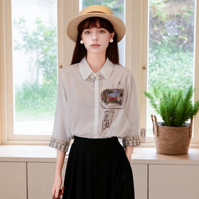 谜底白衬衫七分袖女士2025夏季新款通勤风绣花合体衬衣257MC7845