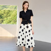 IWY/知性气质_黑色利落剪裁短袖西装女神范波点半身裙两件套CS2295 商品缩略图2