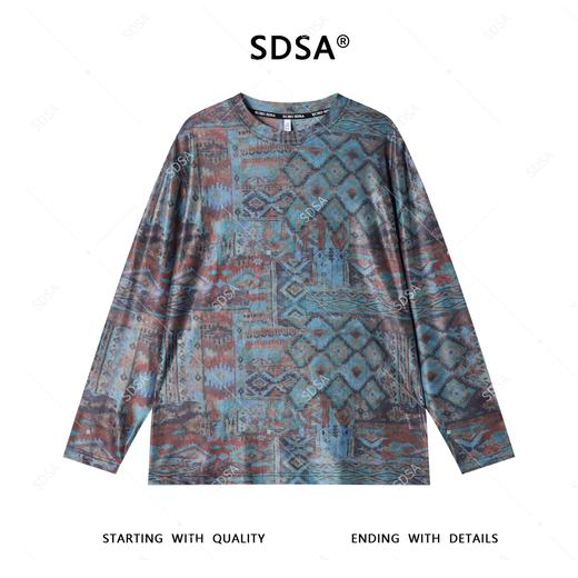 T4299SDSA夏季新款男士痞帅复古菱形图案设计小众圆领长袖T恤休闲简约 商品图1